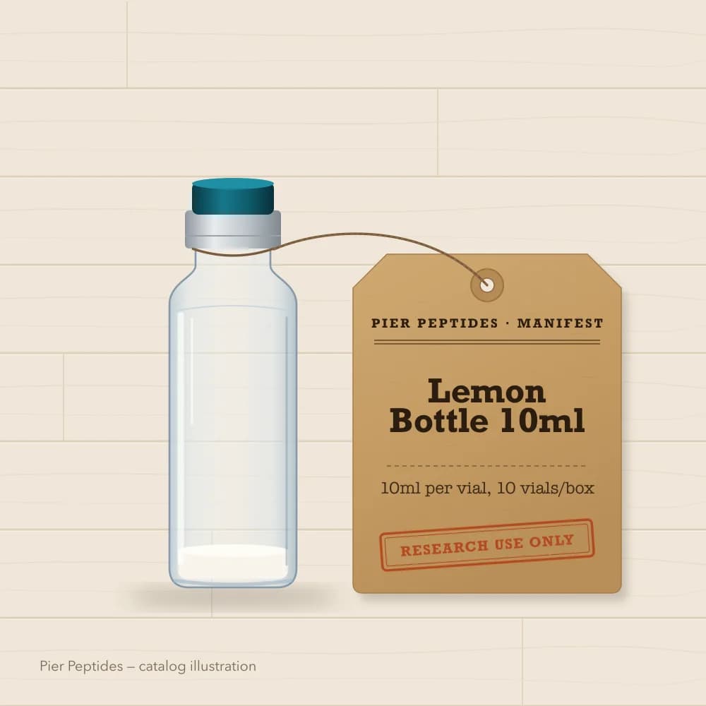 Lemon Bottle 10ml box label drawing: 10 vials × 10 mL, 100 mL per box